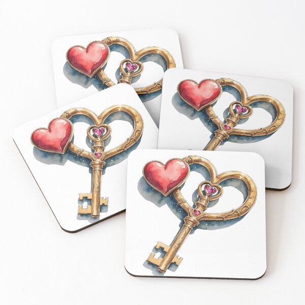 Item preview, Unique heart-shaped key design featuring red and pink gemstones on a golden base with intricate detailing designed and sold by Ms. Iryna.