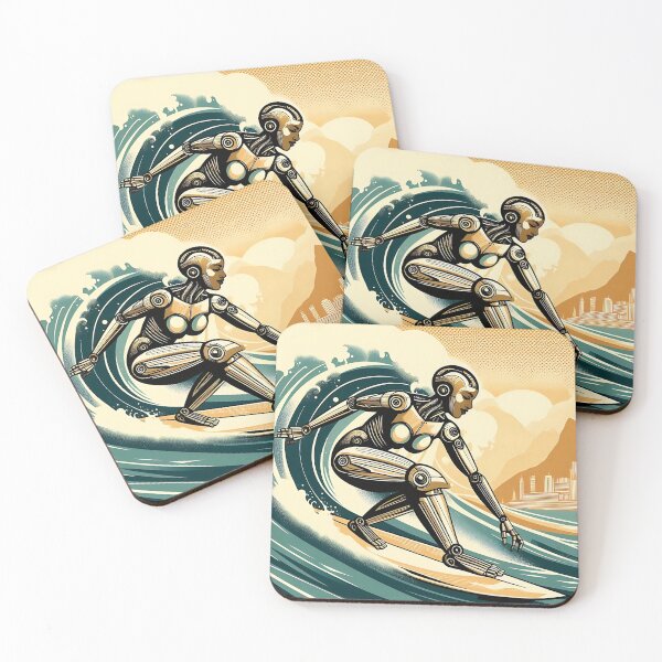 Item preview, Surfing Female Robot - Surf City designed and sold by Suborbital Sundries.