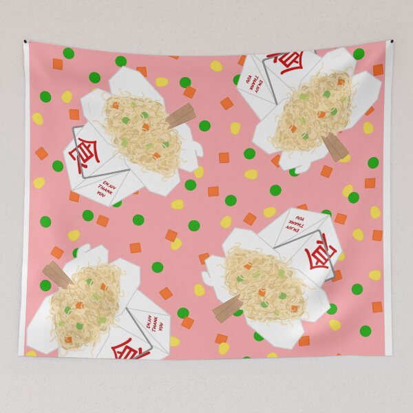 Item preview, Chinese Food Takeout LoMein Noodles Carrots Peas Vegetables Chopsticks On Pink designed and sold by MBeesShop.