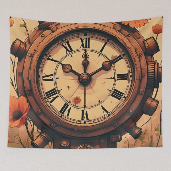 Item preview, "Cracked Timekeeper in Bloom" steampunk clock design. designed and sold by coolcomonshirts.