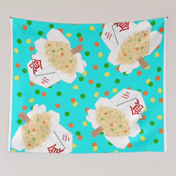 Item preview, Chinese Food Takeout LoMein Noodles Carrots Peas Vegetables Chopsticks On Turquoise Blue Green Teal designed and sold by MBeesShop.