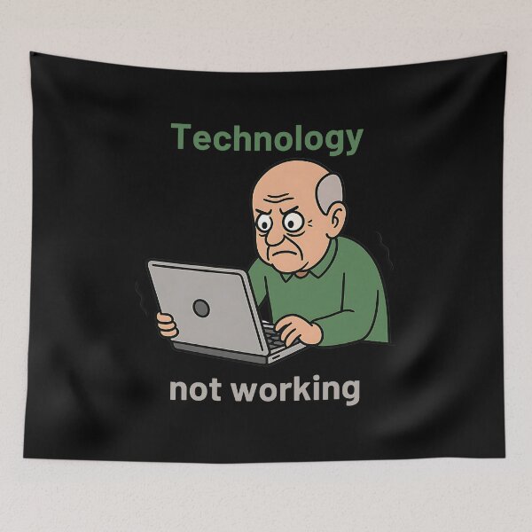 Item preview, Funny Technology Meme – "Technology Not Working" Angry Grandpa Cartoon designed and sold by NicoDesignArt.