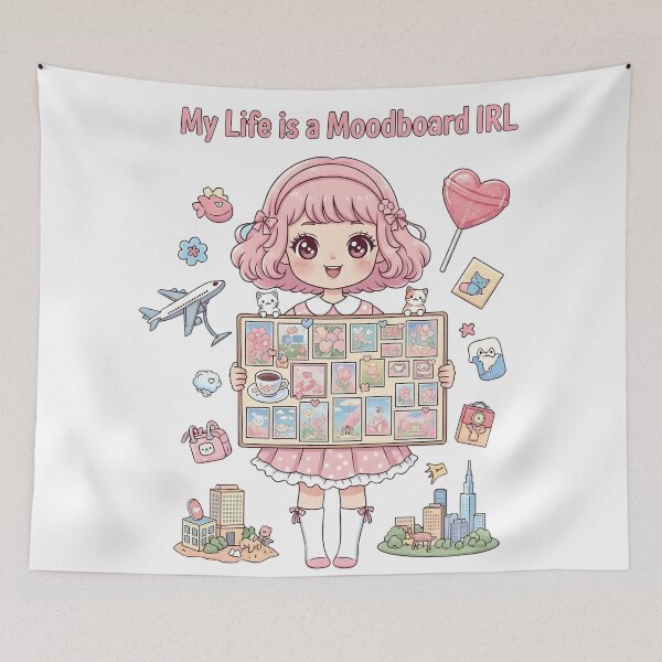 Item preview, My Life is a Moodboard IRL – Kawaii Aesthetic Collage Girl Digital Art designed and sold by AnnDesignStudio.