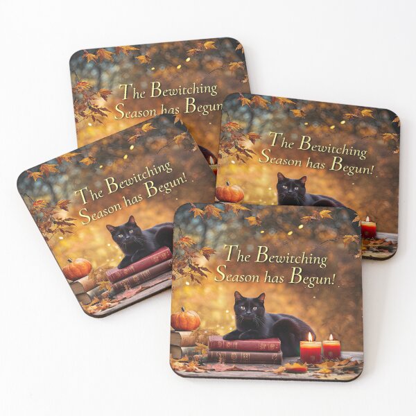 Item preview, Bewitching Enchanting Black Cat with Magic Books Candles and Pumpkins Fall Autumn Leaves Halloween designed and sold by Stephanie Laird.