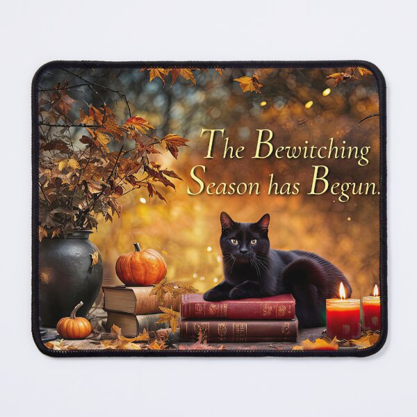 Item preview, Bewitching Enchanting Black Cat with Magic Books Candles and Pumpkins Fall Autumn Leaves Halloween designed and sold by Stephanie Laird.