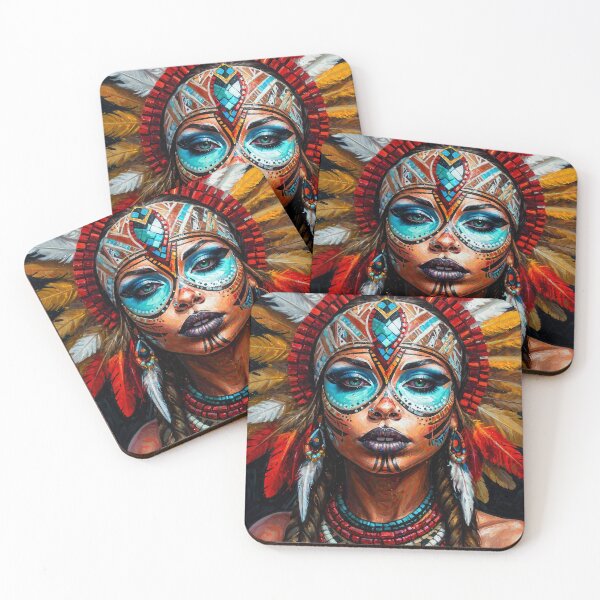 Item preview, Aesthetic Tribal Shaman Woman Portrait designed and sold by Shopstract.