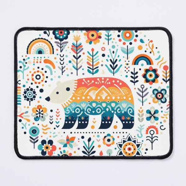 Item preview, Rainbow Polar Bear in Folk Flower Circle - Scandinavian Folk Art by heidiannemorris © designed and sold by FOLK ART FUSION.