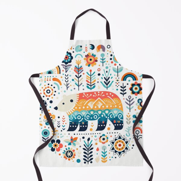 Item preview, Rainbow Polar Bear in Folk Flower Circle - Scandinavian Folk Art by heidiannemorris © designed and sold by FOLK ART FUSION by heidiannemorris.