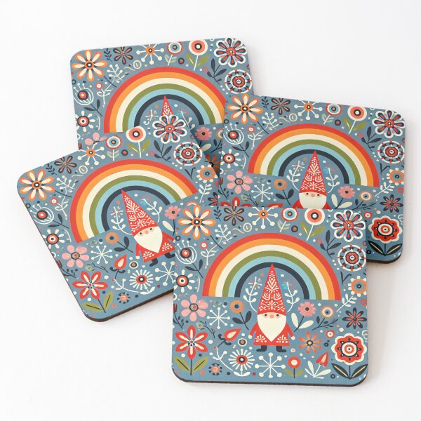 Item preview, Whimsical Gnome Under Rainbow Arch - Scandinavian Folk Art by heidiannemorris © designed and sold by FOLK ART FUSION by heidiannemorris.