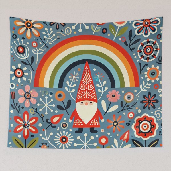 Item preview, Whimsical Gnome Under Rainbow Arch - Scandinavian Folk Art by heidiannemorris © designed and sold by FOLK ART FUSION.