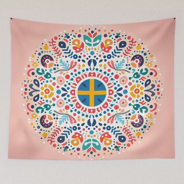 Item preview, Swedish Flag Inspired Folk Medallion - Scandinavian Folk Art by heidiannemorris © designed and sold by FOLK ART FUSION by heidiannemorris.