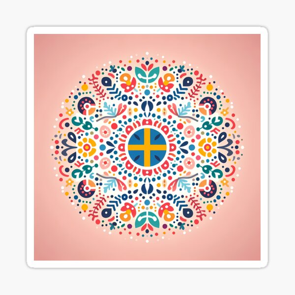 Item preview, Swedish Flag Inspired Folk Medallion - Scandinavian Folk Art by heidiannemorris © designed and sold by FOLK ART FUSION by heidiannemorris.