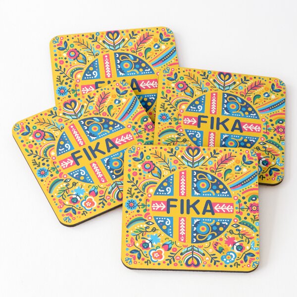 Item preview, Sunny "FIKA" Folk Art Square - Scandinavian Folk Art by heidiannemorris © designed and sold by FOLK ART FUSION by heidiannemorris.