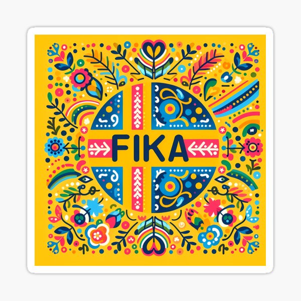 Item preview, Sunny "FIKA" Folk Art Square - Scandinavian Folk Art by heidiannemorris © designed and sold by FOLK ART FUSION by heidiannemorris.