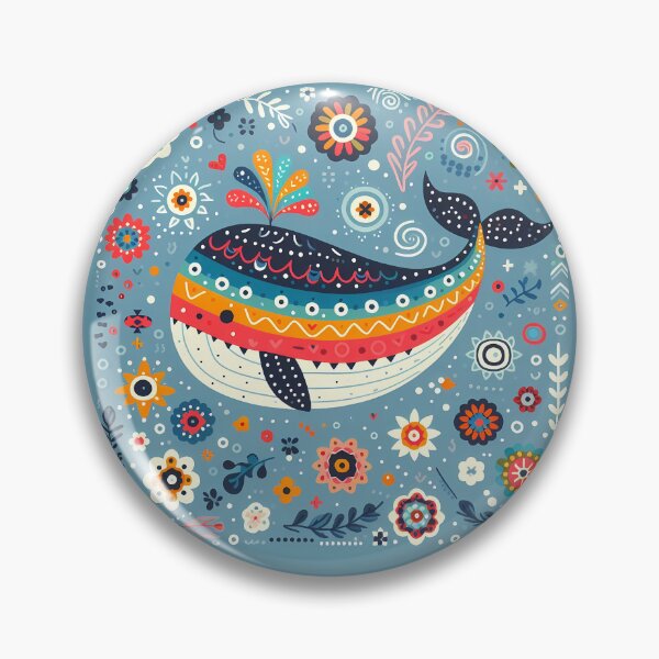 Artikelvorschau, Wunderlicher Blauwal im Folk Flower Waters - Skandinavische Volkskunst von heidiannemorris © entworfen und verkauft von FOLK ART FUSION by heidiannemorris.