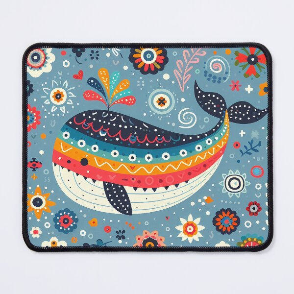 Item preview, Whimsical Blue Whale in Folk Flower Waters - Scandinavian Folk Art by heidiannemorris © designed and sold by FOLK ART FUSION by heidiannemorris.