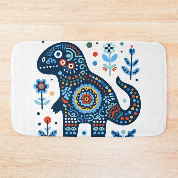 Item preview, Whimsical T-Rex Amidst Folk Flowers - Scandinavian Folk Art by heidiannemorris © designed and sold by FOLK ART FUSION by heidiannemorris.