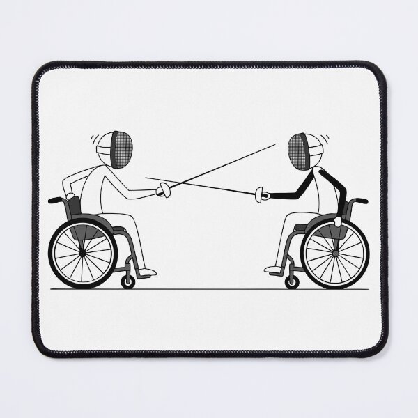 Item preview, Two fencers in wheelchairs facing each other in an Olympic fencing competition designed and sold by AFernandesDSG.