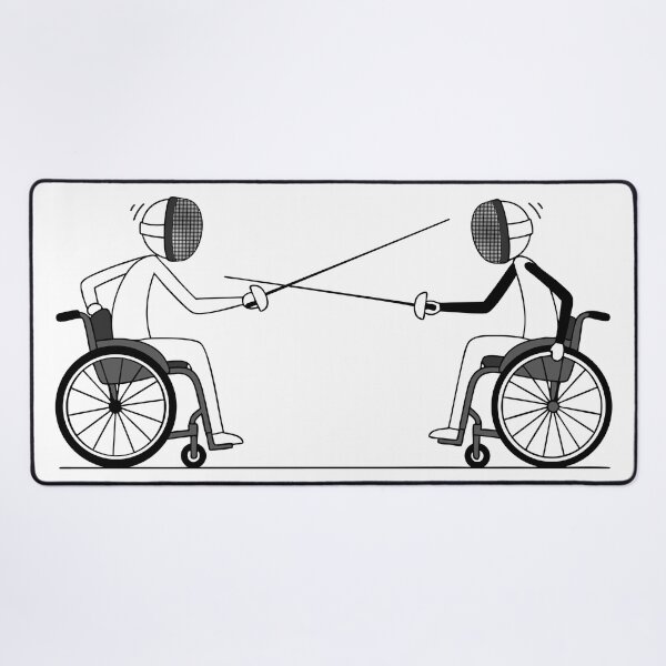 Item preview, Two fencers in wheelchairs facing each other in an Olympic fencing competition designed and sold by AFernandesDSG.