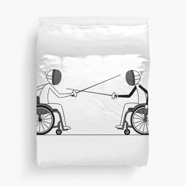 Item preview, Two fencers in wheelchairs facing each other in an Olympic fencing competition designed and sold by AFernandesDSG.