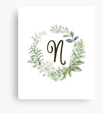 Monogram N Forest Flowers And Leaves Canvas Print