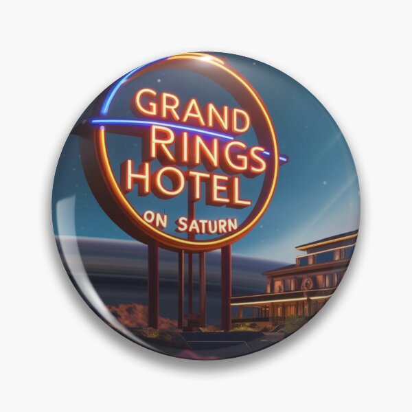 Item preview, Grand Rings Hotel Sign on Saturn with Neon Lights at Night designed and sold by Rue Market.