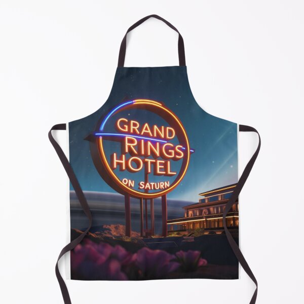 Item preview, Grand Rings Hotel Sign on Saturn with Neon Lights at Night designed and sold by Rue Market.