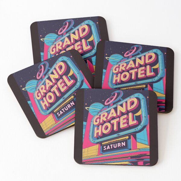 Item preview, Grand Rings Hotel Sign on Saturn with Neon Lights at Night designed and sold by Rue Market.