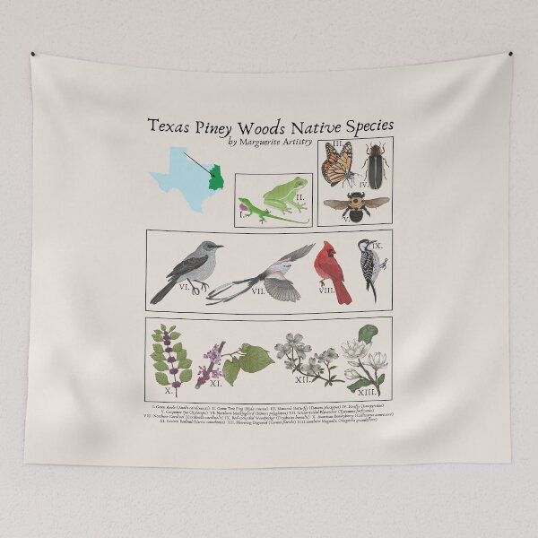 Item preview, Texas Piney Woods Native Species Vintage Nature Art designed and sold by Marguerite Artistry.