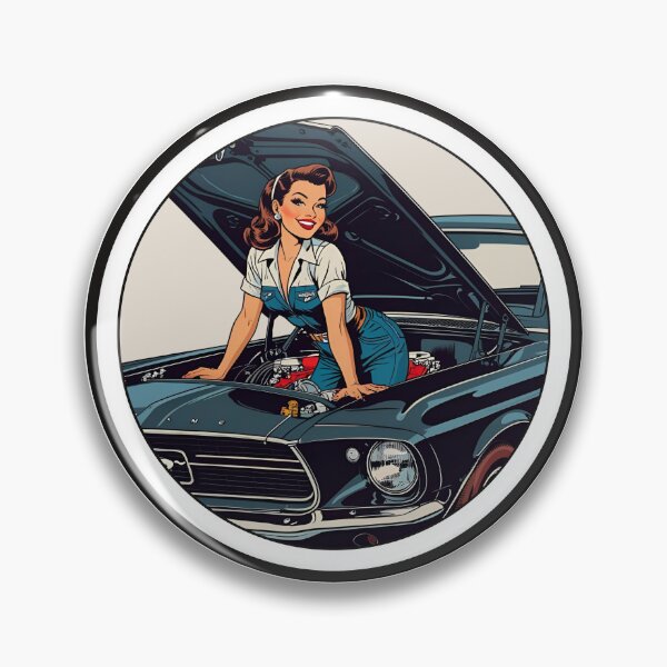 Item preview, Pinup Mechanic with 1969 Mustang – Vintage Garage Vibes designed and sold by Mo & Ko Design.