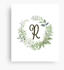Monogram R Forest Flowers And Leaves Canvas Print