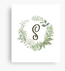 Monogram S Forest Flowers And Leaves Canvas Print