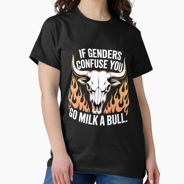 Artikel-Vorschau von Go Milk a Bull Gender Humor mit flammendem Totenkopf, designt und verkauft von Vexel Studio.