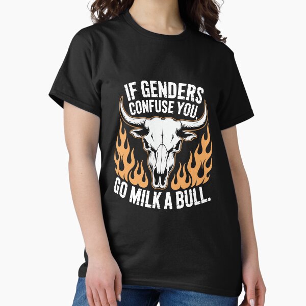 Artikel-Vorschau von Go Milk a Bull Gender Humor mit flammendem Totenkopf, designt und verkauft von Vexel Studio.