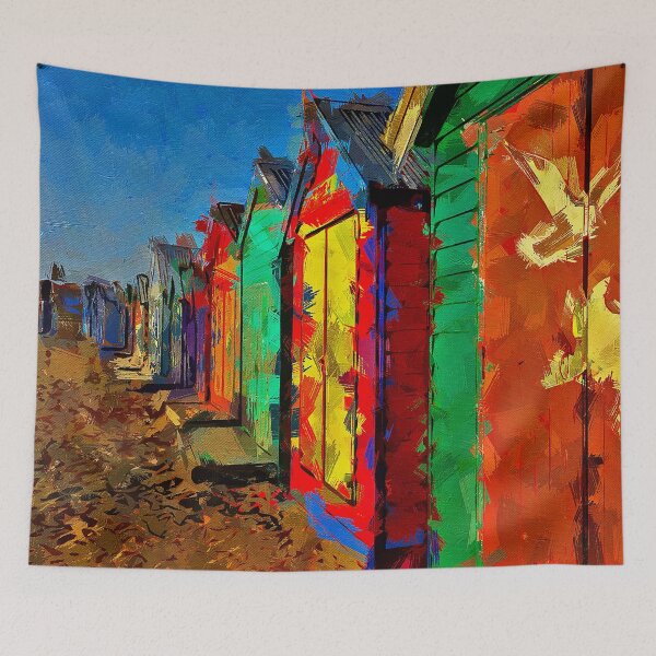 Item preview, Impressionist Painting of Bath Huts at Brighton Beach - Brighton, Victoria, Australia designed and sold by Steven Jodoin.
