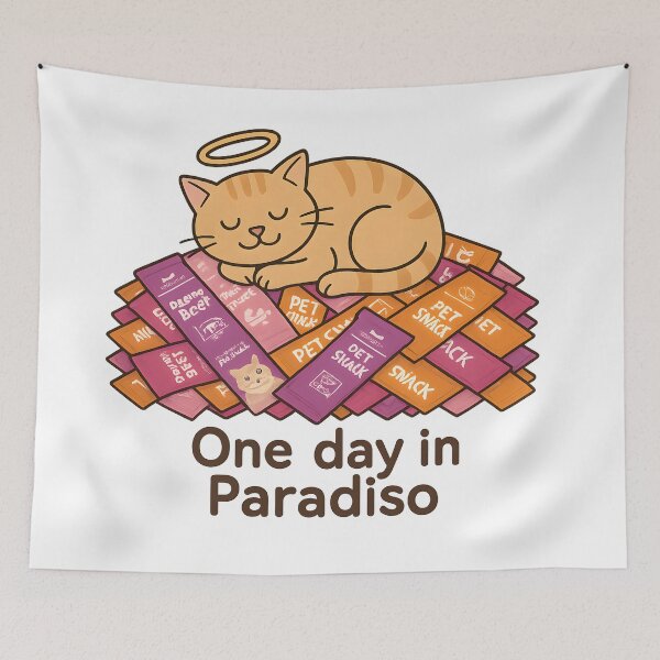 Item preview, One Day in Paradiso | Cute Cat Halo Heaven Illustration designed and sold by PetSoulPrints.