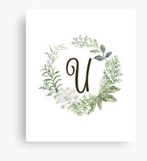 Monogram U Forest Flowers And Leaves Canvas Print