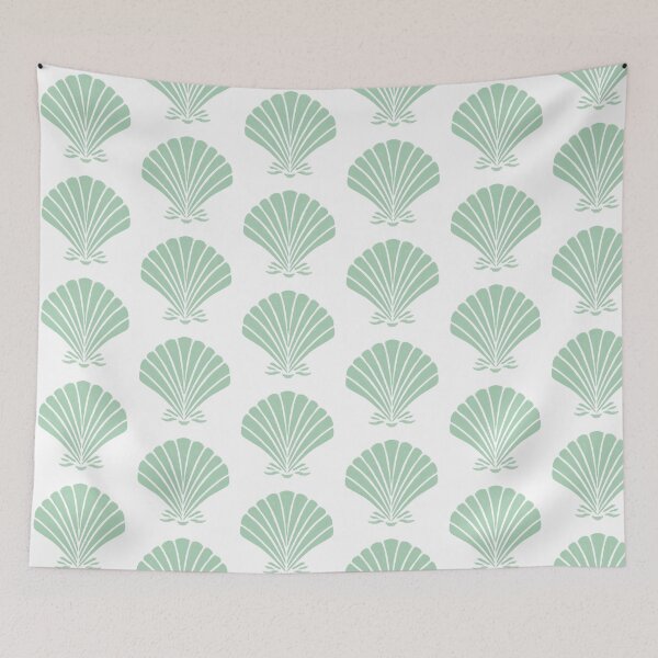 Item preview, Pastel Green Seashell, Mediterranean Summer Art, Tropical Ocean, Seaside, Nautical Pattern and Decor, Shell fish,  designed and sold by Natasha May Design.