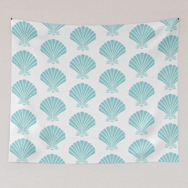 Item preview, Turquois green blue gray Seashell, Mediterranean Fresh Summer Art, Tropical Ocean, Seaside, Nautical Pattern and Decor, fish designed and sold by Natasha May Design.