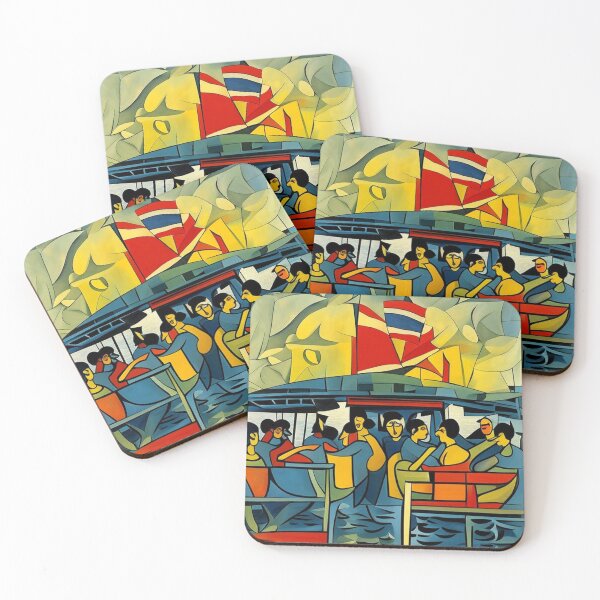 Item preview, Fragmented Ferry Ride - Modern Cubist Travel Art designed and sold by PolyVision Siam Studio.