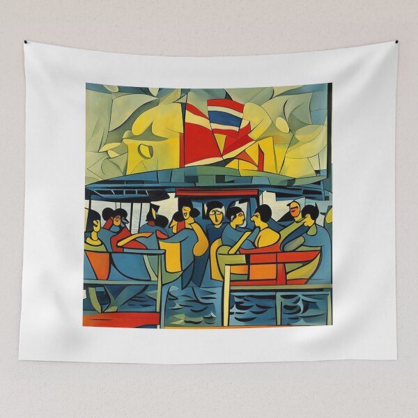 Item preview, Fragmented Ferry Ride - Modern Cubist Travel Art designed and sold by PolyVision Siam Studio.