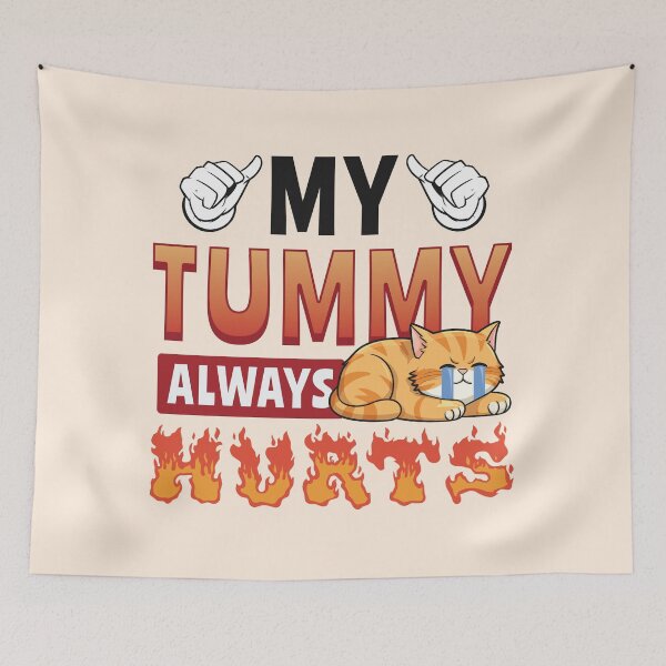 Item preview, My tummy always hurts cat designed and sold by bemeowvelous collections.
