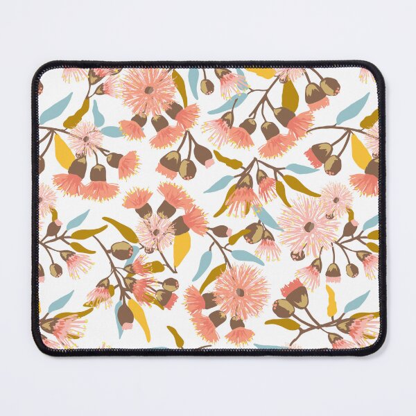 Item preview, Flowering Gum Blossoms pattern in modern coral pink, mustard, gold and blue colours - pretty feminine design designed and sold by thatsgraphic.