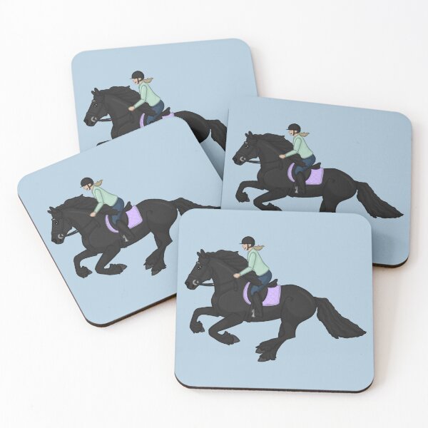 Item preview, Galloping Cartoon Friesian - Horse and Rider Illustration  designed and sold by Art By Drina.