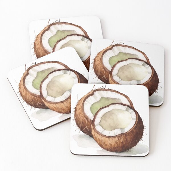 Item preview, Watercolor Coconuts – Two Halves Tropical Fruit Illustration designed and sold by EmeraldeaDesign.