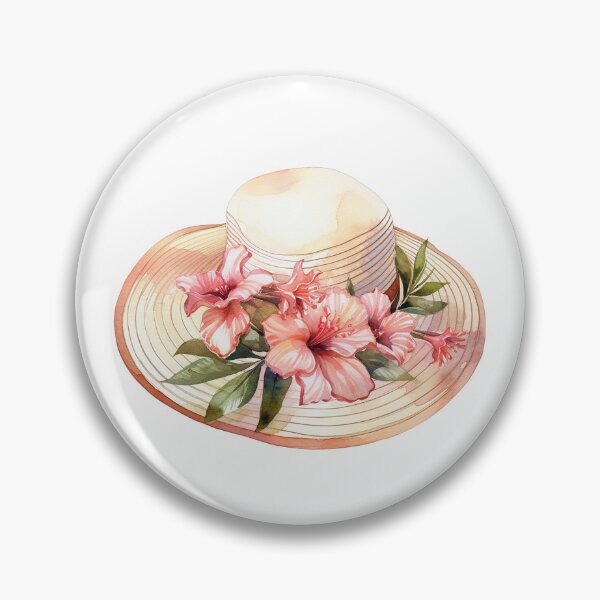 Item preview, Watercolor Straw Hat with Hibiscus Blooms – Tropical Summer Accessory Art designed and sold by EmeraldeaDesign.