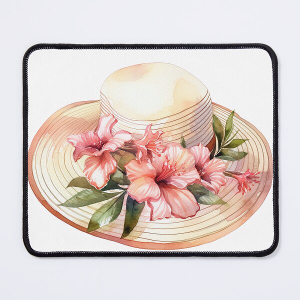 Item preview, Watercolor Straw Hat with Hibiscus Blooms – Tropical Summer Accessory Art designed and sold by EmeraldeaDesign.