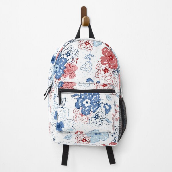 Item preview, Organic blooms, whimsical flowers, blue and red floral pattern designed and sold by thatsgraphic.