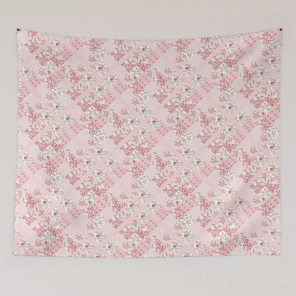 Item preview, Soft and pretty pink floral patchwork squares pattern designed and sold by thatsgraphic.