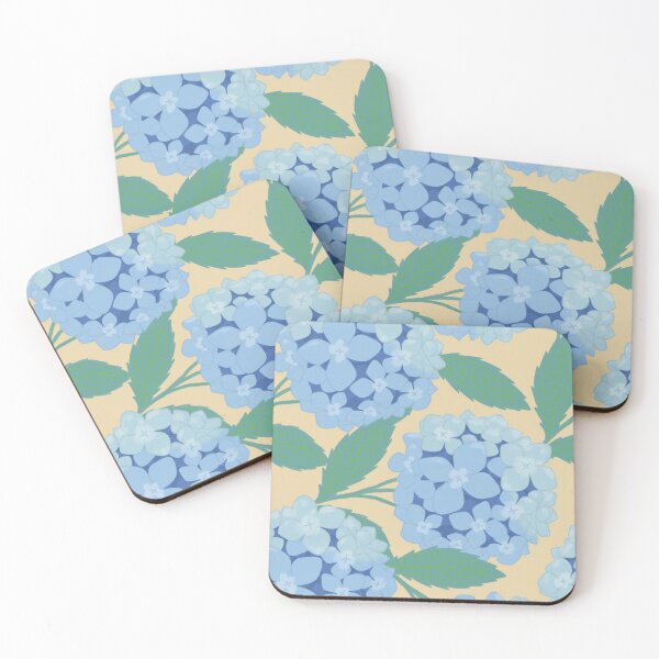 Item preview, Blue Hydrangea Floral Pattern on Pastel Yellow, Soft Garden Aesthetic designed and sold by noinudee.